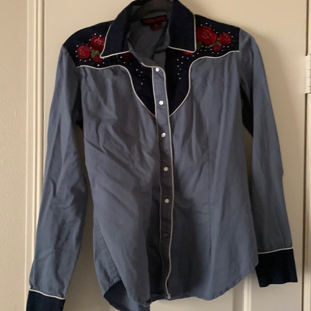 Rock & Roll Cowgirl rose and rhinestone showshirt